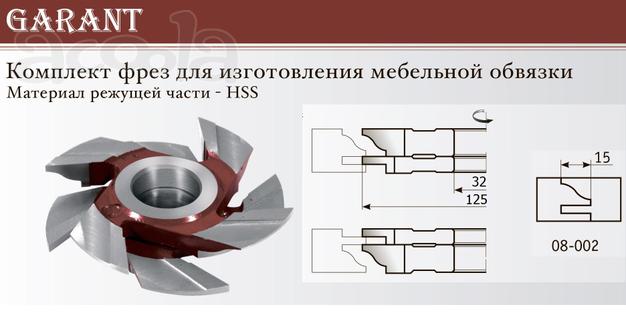 Комплект фрез 08-002 для производства мебельной обвязки.